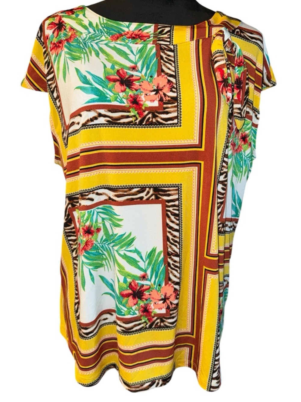 7th Ave by New York & Co Floral Animal Print Patchwork Blouse, Size XL, NWT